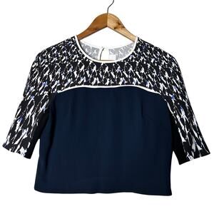 Peter Pilotto Crop Top Blouse Shirt Sz 4 Navy White Pullover Geometric‎ Office